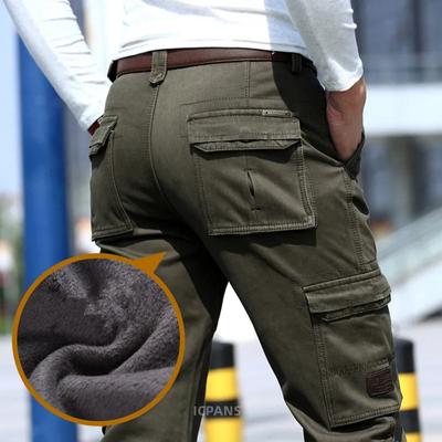 6 kapes Fleece Teplé Cargo Kalhoty Muži Oblečení Zateplení Pracovní Ležérní Zimní Kalhoty Pro muže Vojenské Černé khaki Army Kalhoty Muž