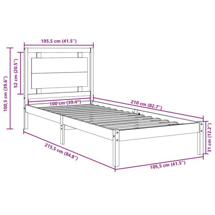 VidaXL Extra Long Bed Frame Without Mattress 100x210 Cm Solid Wood, Bedroom Furniture, Bed Base, Wooden Bed, Bed, 3309185