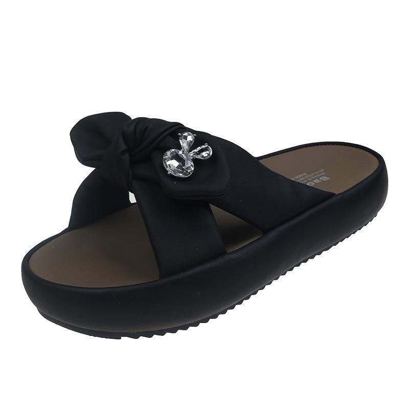 

2024 summer new platform women s slippers tide Korean version versatile beach shoes tide bow open-toed Roman shoes 40 чорний