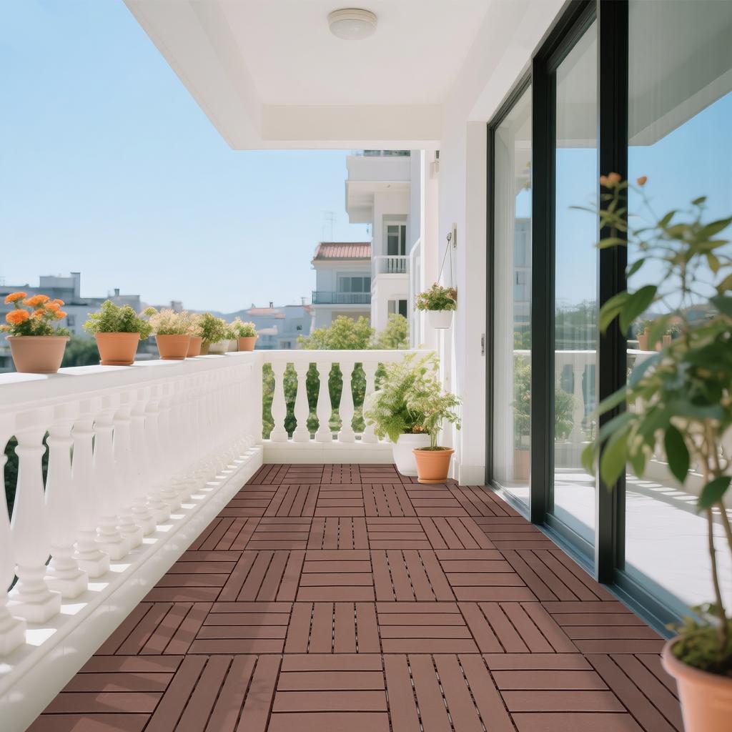 Plastic Interlocking Deck Tiles,44Pack,12"x12" Square Waterproof Outdoor All Weather Use, Outdoor and Indoor, for Poolside Balcony Backyard, Brown