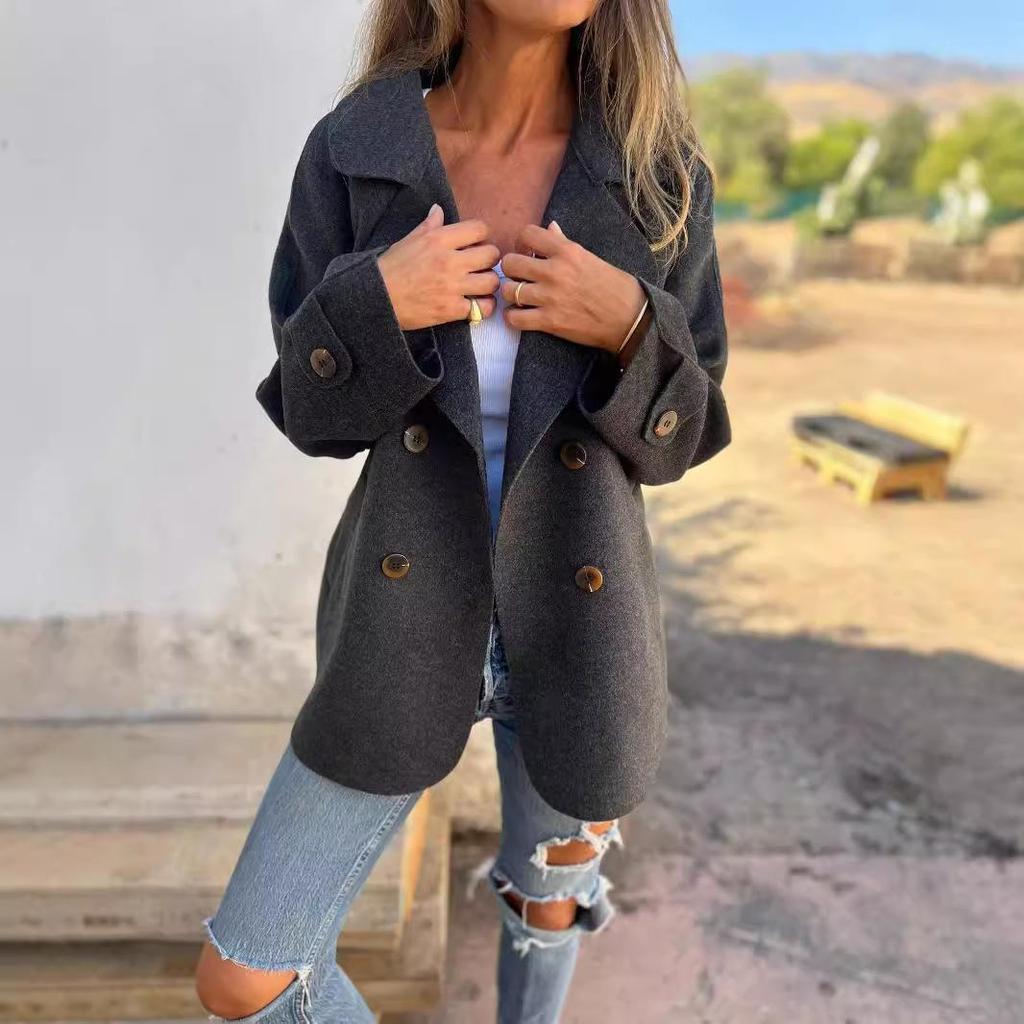 Damen Übergröße Wendbare Tweedjacke Lässig Revers Langarm Knopfjacke