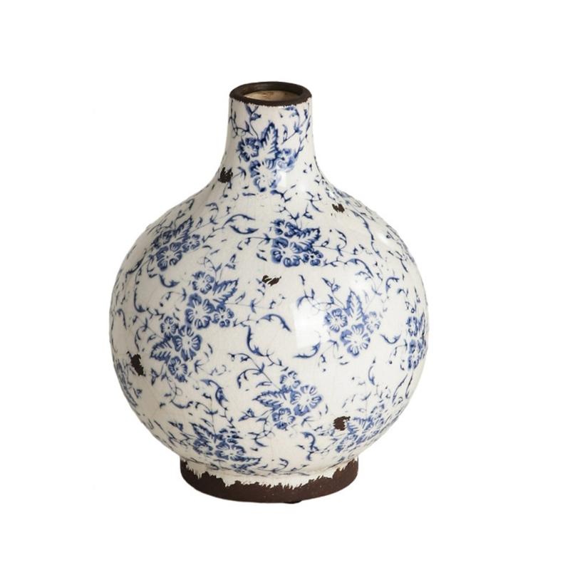 

Distressed Crackle Glaze Ceramics Vases Blue White Porcelain Flower Container With Antislip Pad For Floral Displays 1