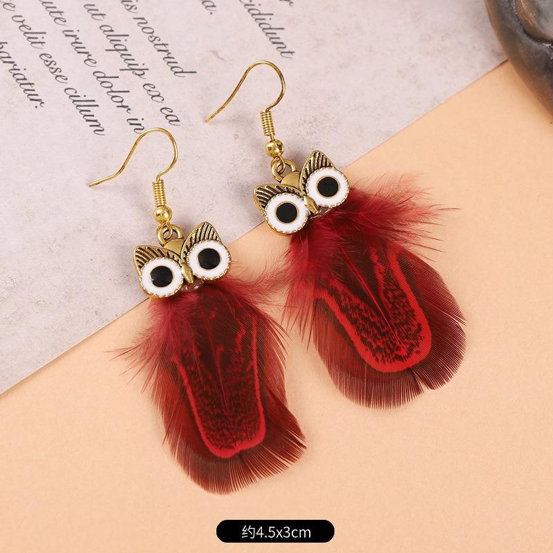 

Серьги «Ночной дозор» в стиле ретро с совой и павлиньим пером, женские нишевые серьги с темпераментом и индивидуальностью, универсальная бижутерия для ушей