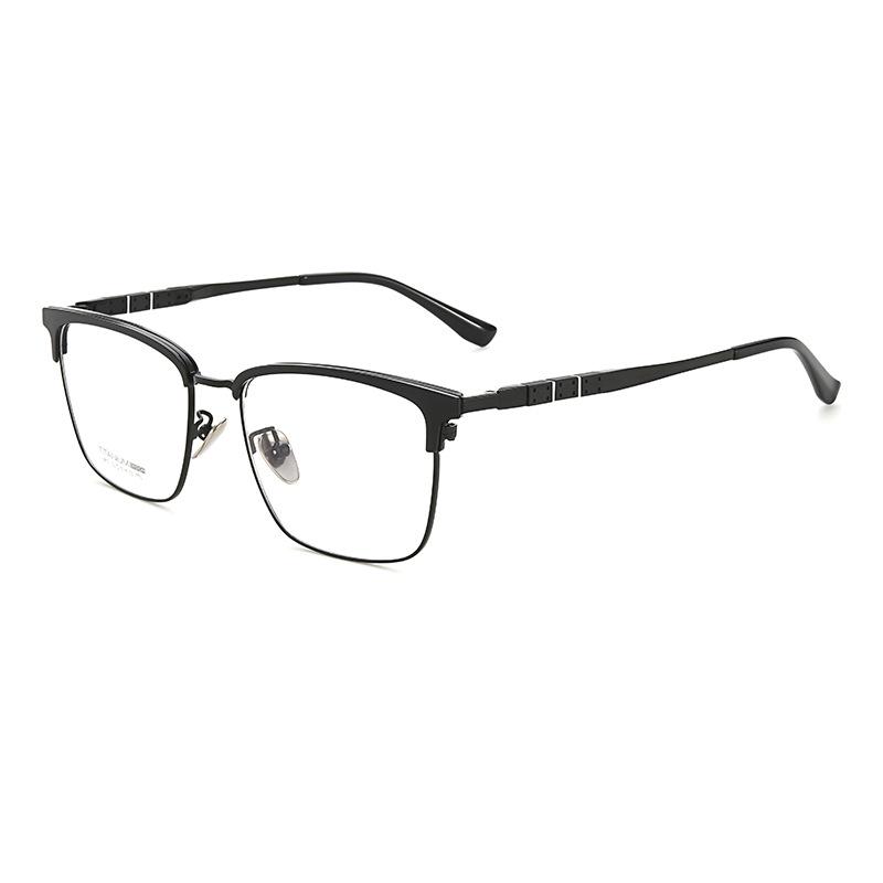 Men s Pure Titanium Retro Half-Frame Myopia Glasses with Large Brow Bar