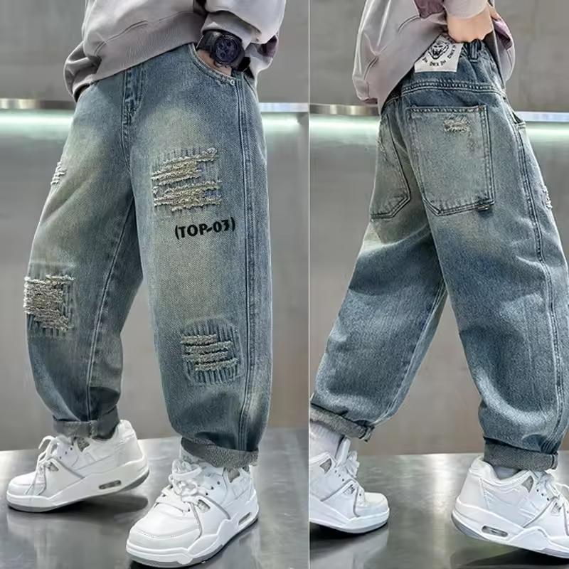 Jeans Autunnali da Ragazzo Nuovi Pantaloni Denim Larghi per Bambini Adolescenti Moda Primavera Pantaloni Ampi Abbigliamento Bello per Bambini 4-14A cm