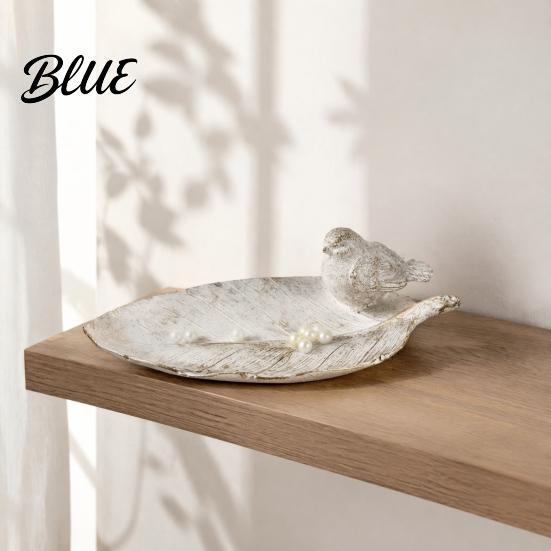 Decorative Entrance Tray Elegant Bird Leaf Shaped Trinket Dish Resin Jewelry Tray Vintage Gold Ring Unique Feather Ornament Holder for Nightstand