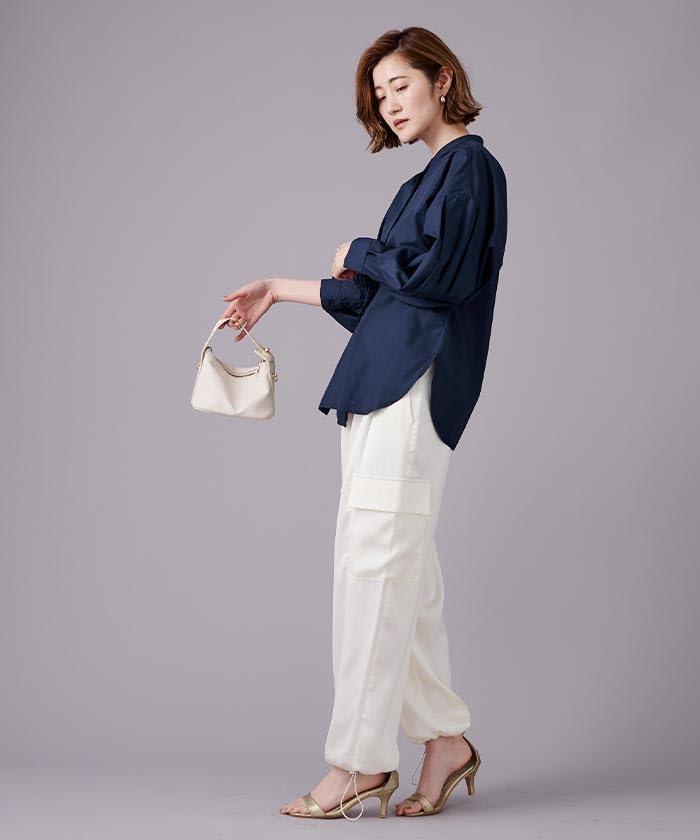 Yours BYXU0948 Volume Sleeve Size M Women's Blouse, Navy,