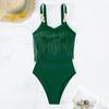 Women Sexy Monokini Sling Sleeveless Tassel Decor Swimsuit Mesh Splicing Backless Design One-piece Bikini