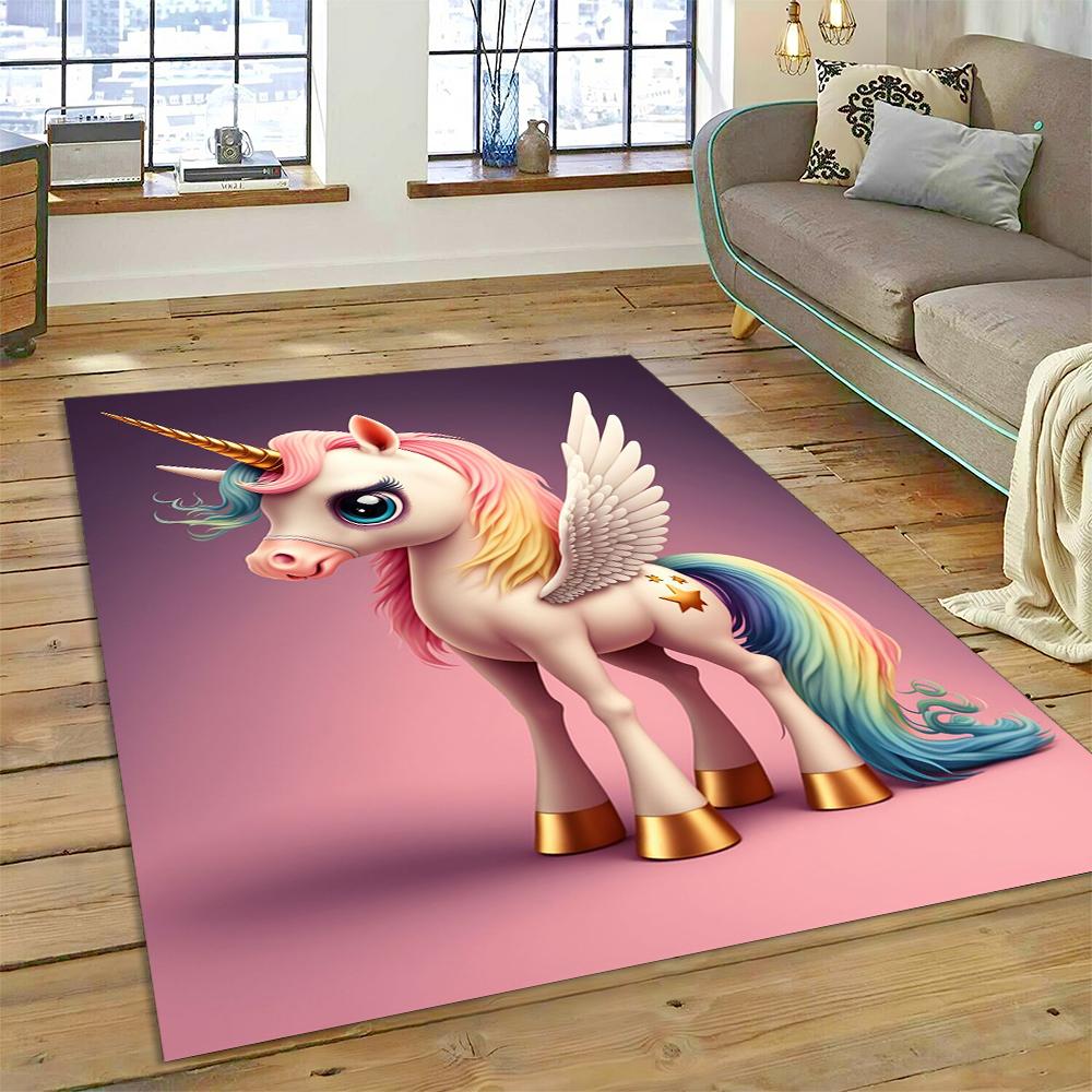 Cute Unicorn Girl Gift Cartoon Carpet Rug for Home Living Room Bedroom Sofa Doormat Decor,Kid Play Area Rug Non-slip Floor Mat