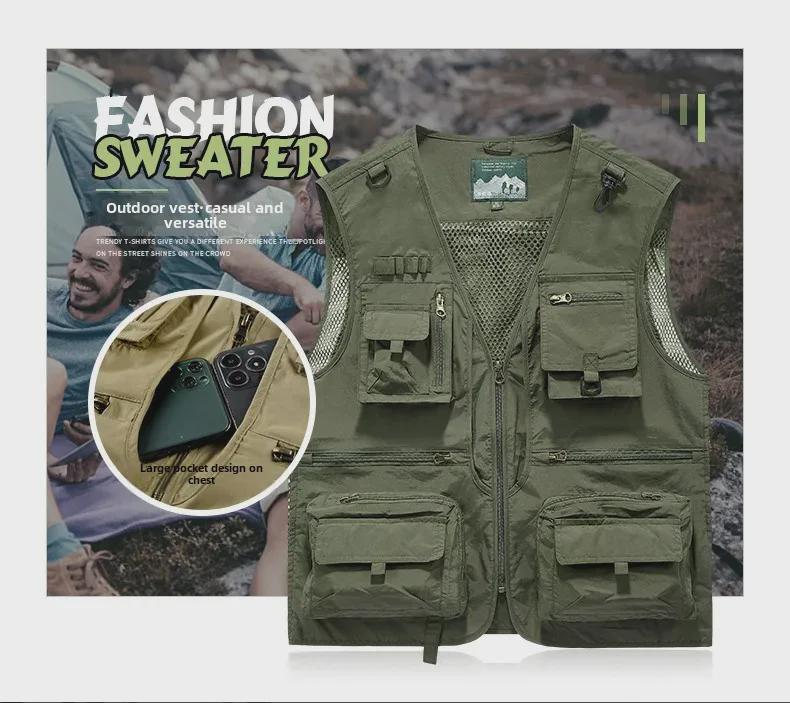 Vestă casual pentru bărbați pentru pescuit și fotografie cu buzunare multiple pentru primăvară și toamnă