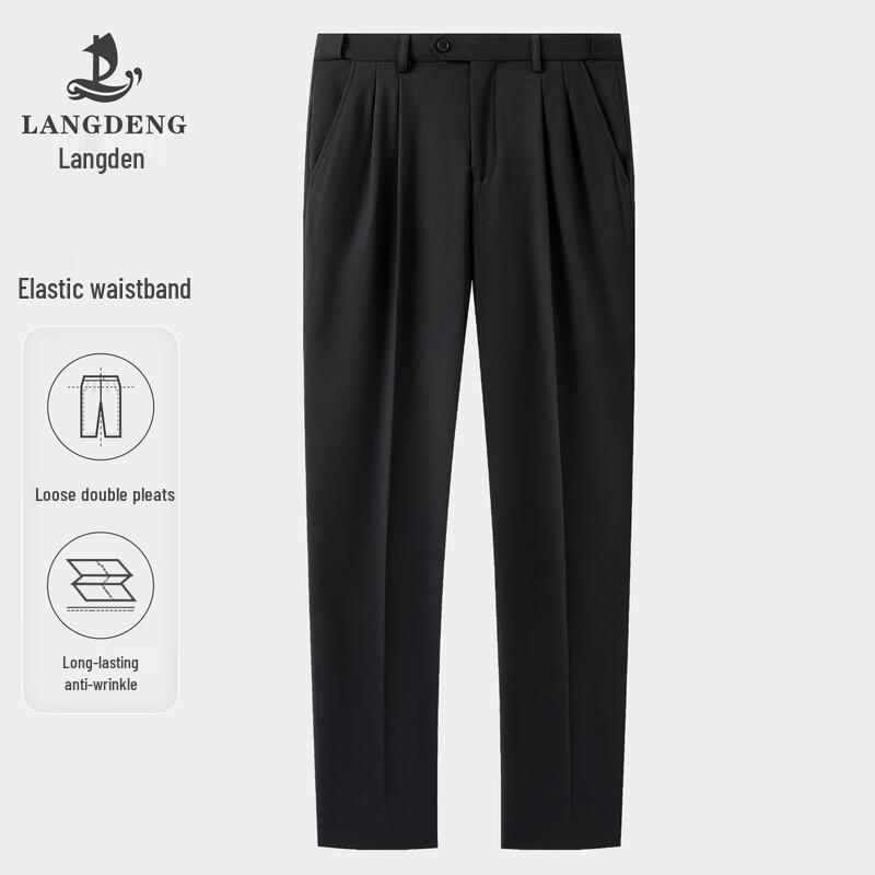 Langdeng Men s Business Formal Elastic Waist Trousers 32 (82CM)