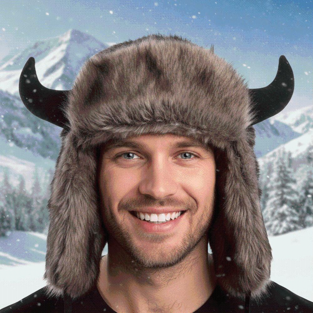 Windproof Fabric Faux Fur Hat Mink Texture Ear Flap Headwear Bull Horns Bonnet Cold Weather