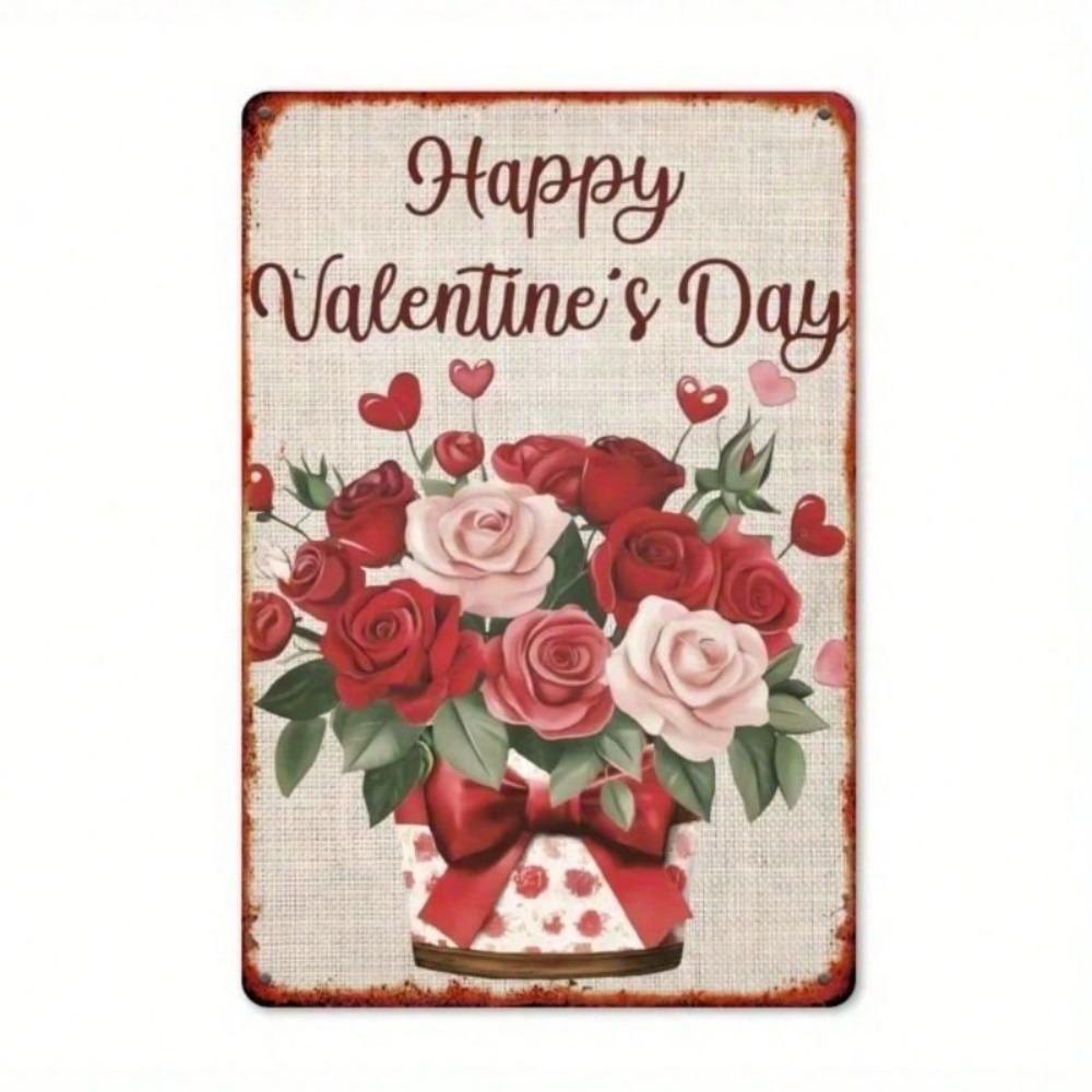 Valentine Heart Rose Love Metal Wall Poster for Bedroom