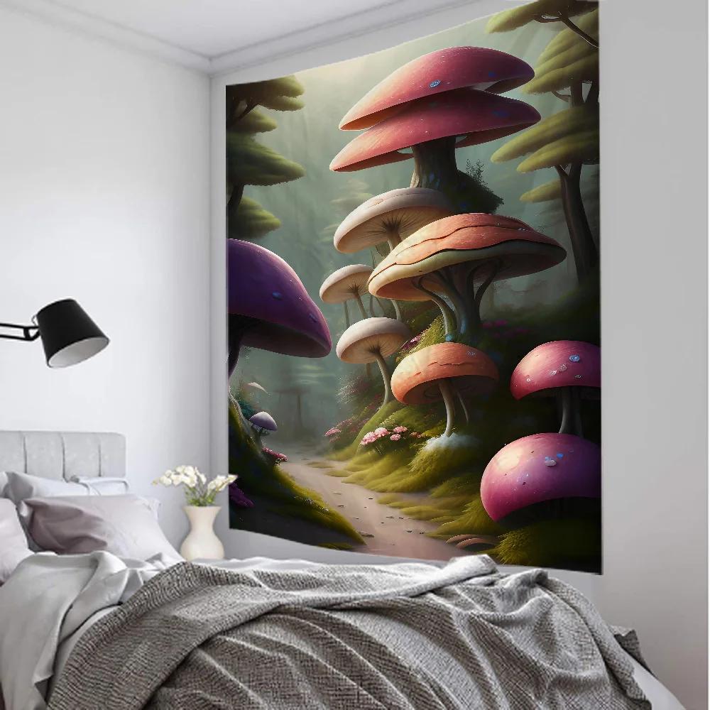 Mushroom Forest Tapestry Kawaii Home Decoration Room Art Background Cloth Children'S Room Decoration Hanging On The Wall
