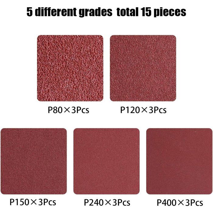Bandes abrasives 100 x 610 mm - Lot de 15 (3x grains 80/120/150/240/400) anti-colmatage
