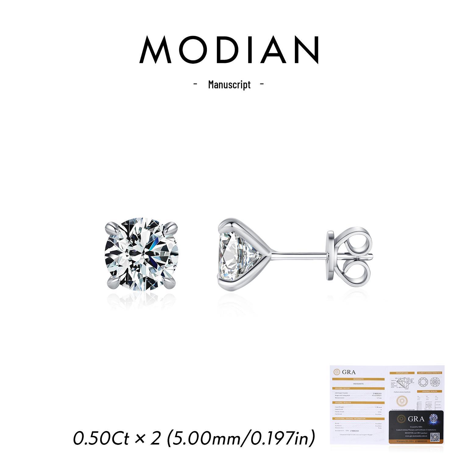 Moissanite Sterling Silver Four-Prong Stud Earrings - French Style, 1 Carat, for Women 925 Sterling Silver