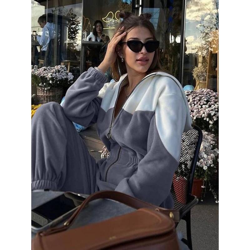 Tuta Streetwear da Donna con Design Color Block Vestibilità Larga Manica Lunga Vita Media Romper Casual