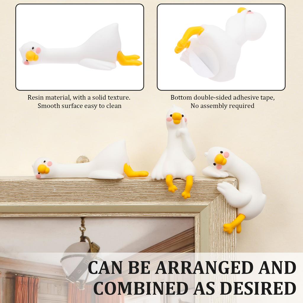 4 Pcs Resin Goose Figurine Computer Monitor Decor Cute Mini Goose Statue for Car Dashboard Funny Desk TV Photo Frame Decoration