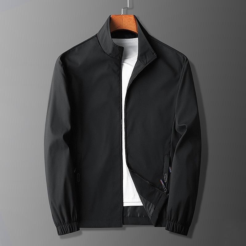 Stand Collar Casual Mens Jacket Long Sleeve Plus Size Fashion Outerwear Top