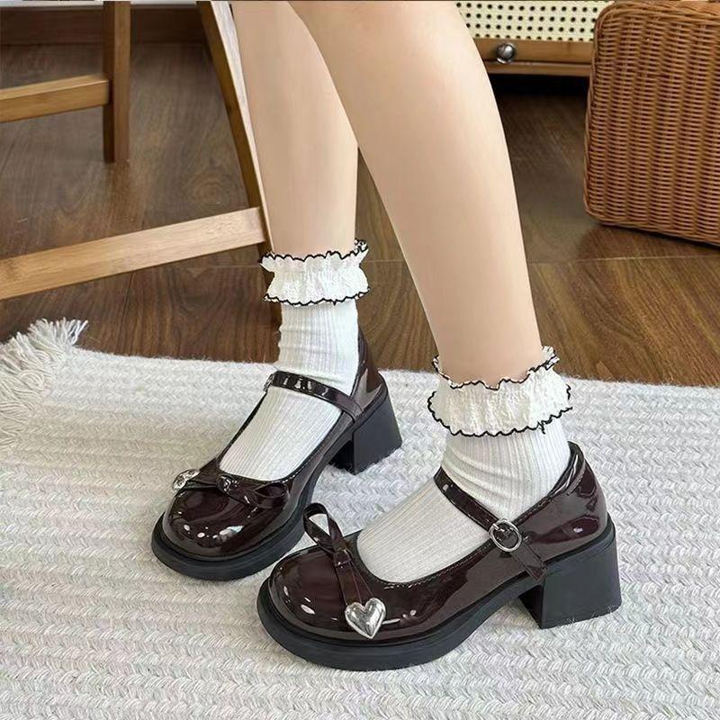 Love one-word buckle with Mary Jane single shoes retro small leather shoes women's autumn and winter new models