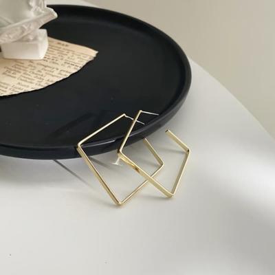 Women's Daily Box-Shaped Gold Ring Silver Needle Earrings