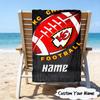 1PC Custom Name Beach Towel Kansas Chiefs Fan Gear Beach Towel, Suitable for Camping, Travel, Beach Accessories, Super Absorbent, Family Gift
