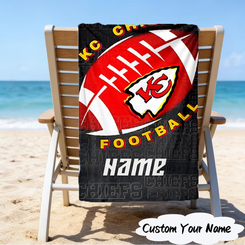 1PC Custom Name Beach Towel Kansas Chiefs Fan Gear Beach Towel, Suitable for Camping, Travel, Beach Accessories, Super Absorbent, Family Gift