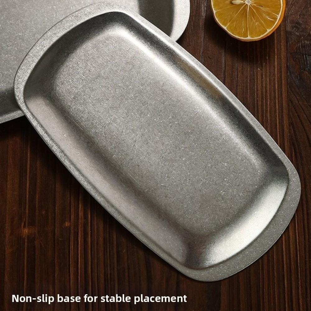 Stainless Steel Dinner Plate Retro Style Steak Plates Fruit Dish Serving Tray  For BBQ Dim Sum