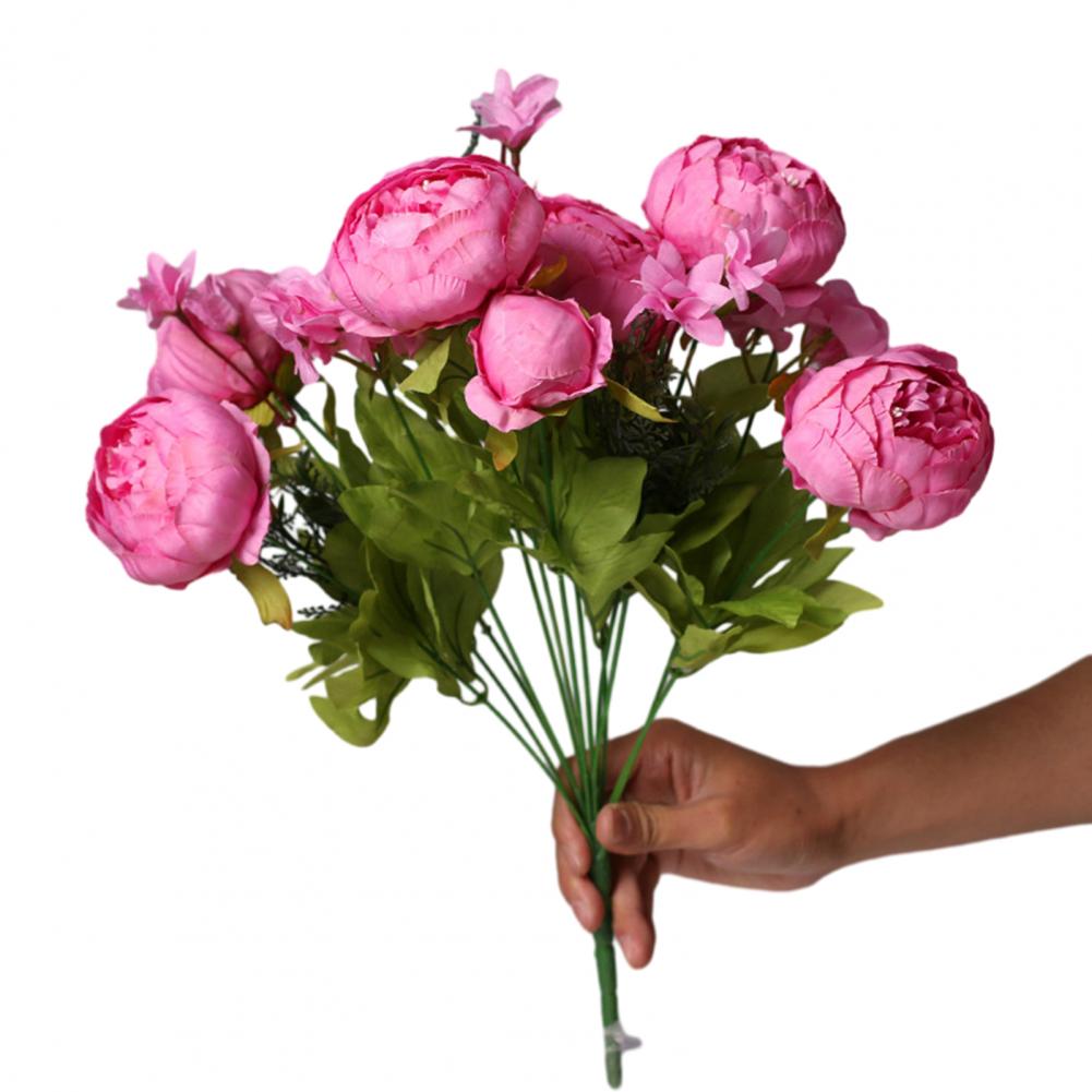 

Rose Pink Silk Bouquet Peony Artificial Flowers 13 Head Artificial Peony Flower DIY Art Craft Wedding Home Decoration рожевий червоний колір