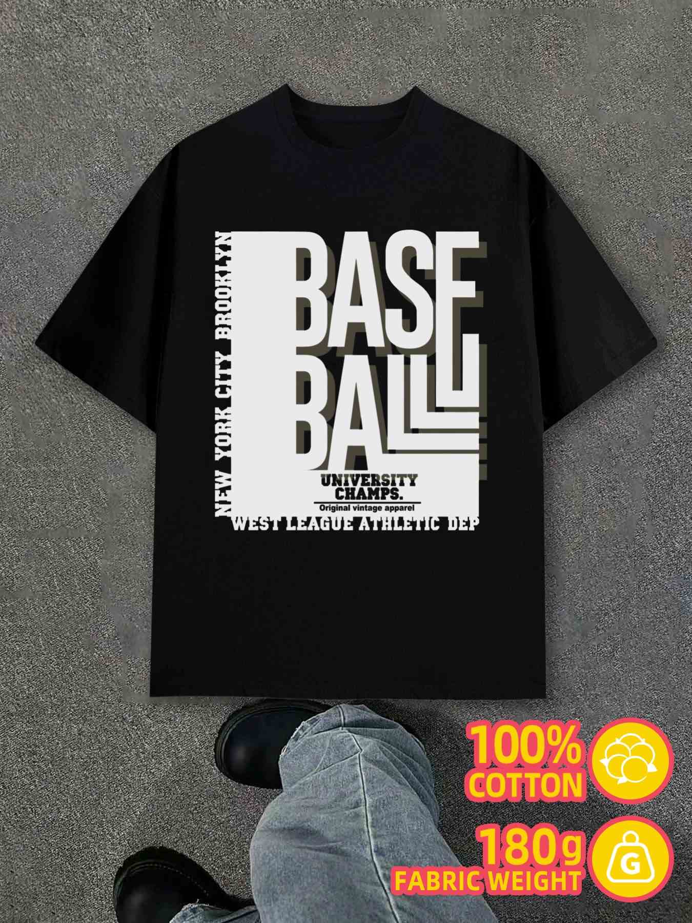 Men s T-Shirt Y2K Baseball City Champ 100 Black S