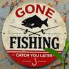 Vintage Tin Sign Go Fishing See You Later Retro Wall Art 8x8 Inch Rustic Metal Decor for Man Cave Garage Bar Home