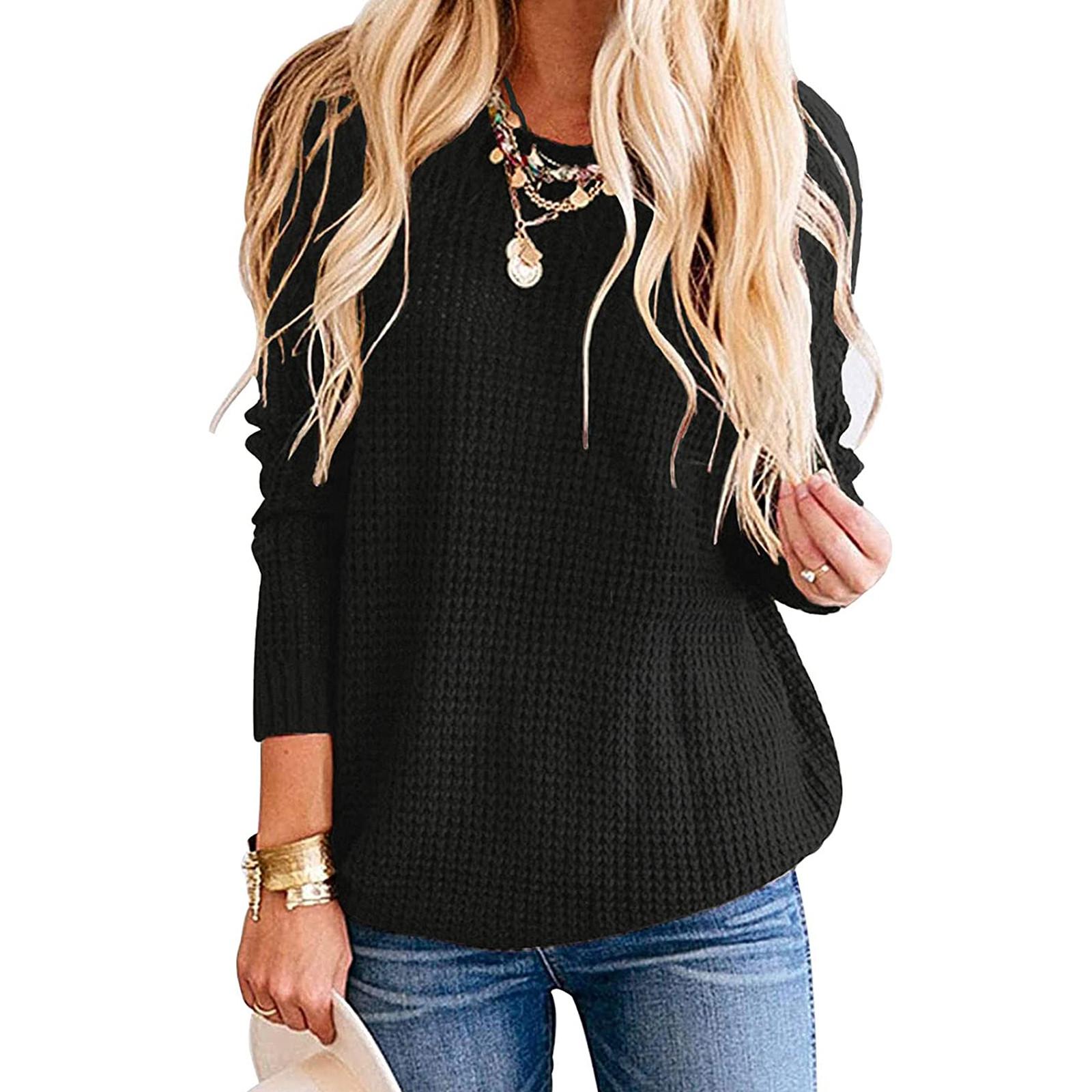 

Женский вязаный повседневный свободный пуловер с длинным рукавом и круглым вырезом, свитер, джемпер, топы XL чёрный