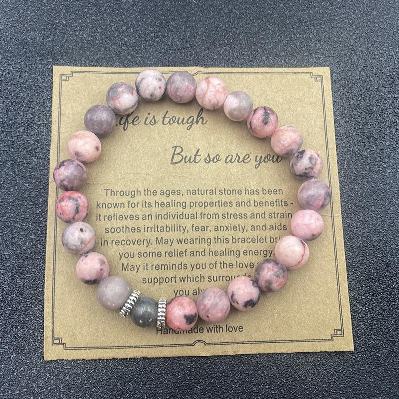 8mm Pink Zebra Stone Bead Bracelet with Gift Card: Perfect Holiday Friendship & Love Gift for Men & Women