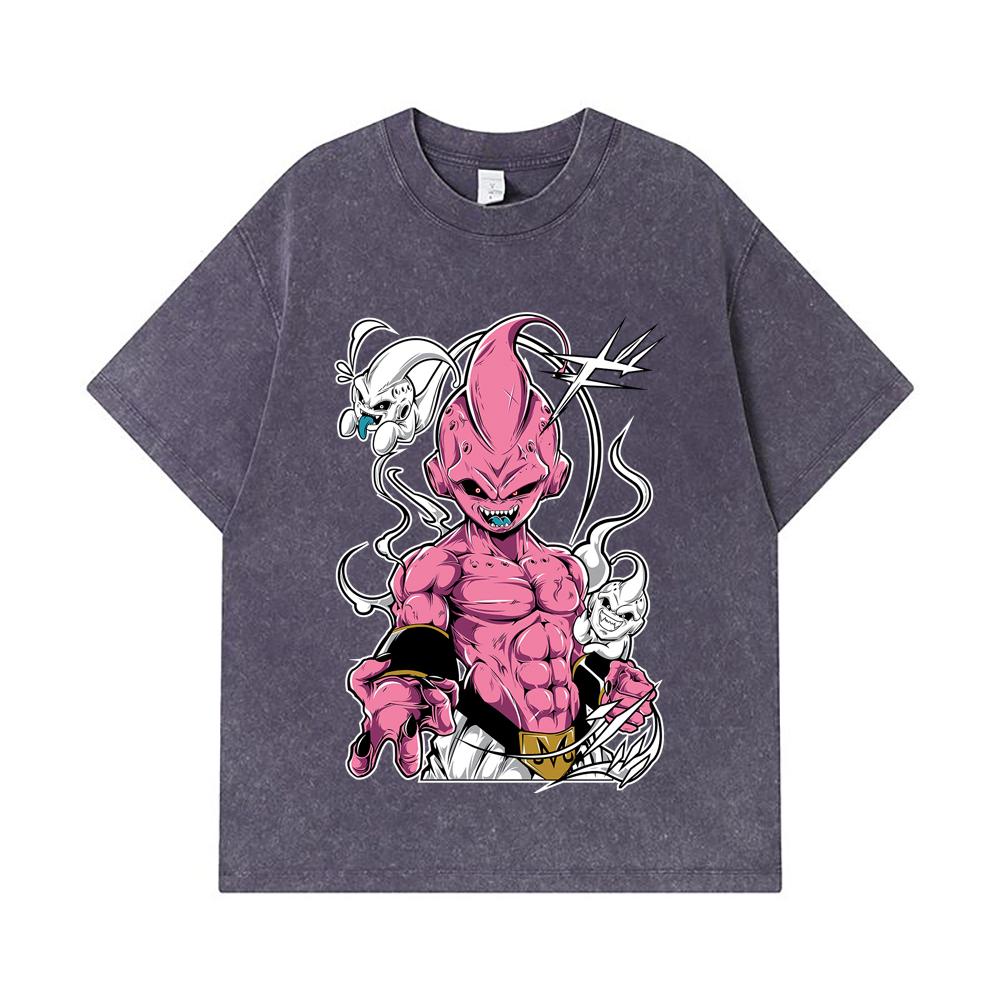 275 GSM Washed T-shirts 100% Cotton Dragon Ball V12 Majin Buu Print Unisex Heavy Cotton T Shirt