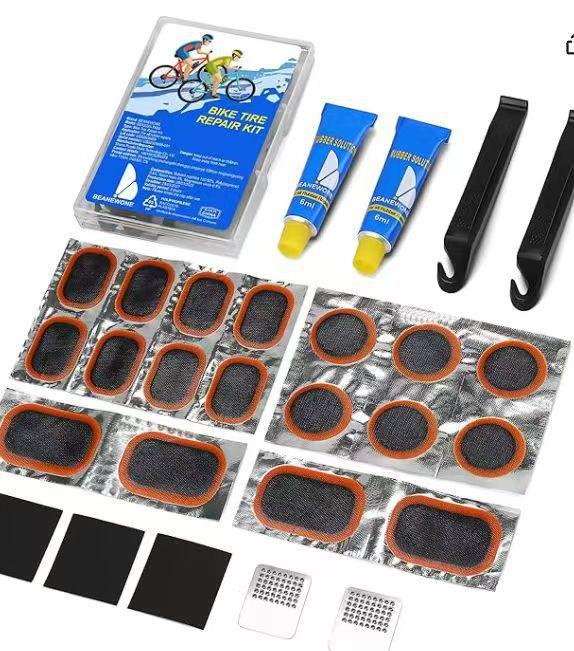 Bicycle Tire Repair Kit with Cold Patch, Glue, and Lever Tools