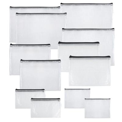 EINEY Zipper File Receipt File Clear Pouch with Mesh Large Travel Storage 6 Set Each of and B6 Zipper, Waterproof, Water-Resistant, Case, Transparent,