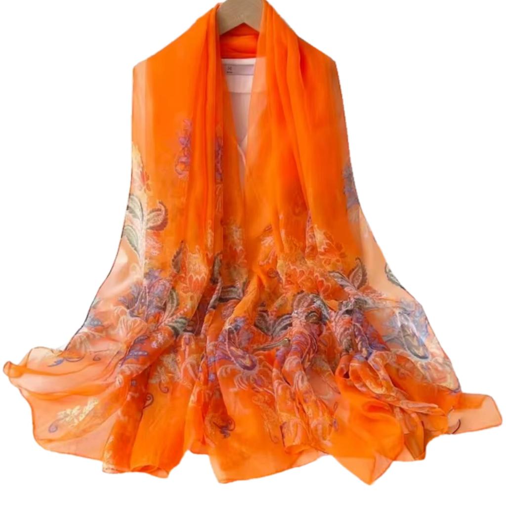 Orange Shawl with an Oriental Pattern - Light and Impressive