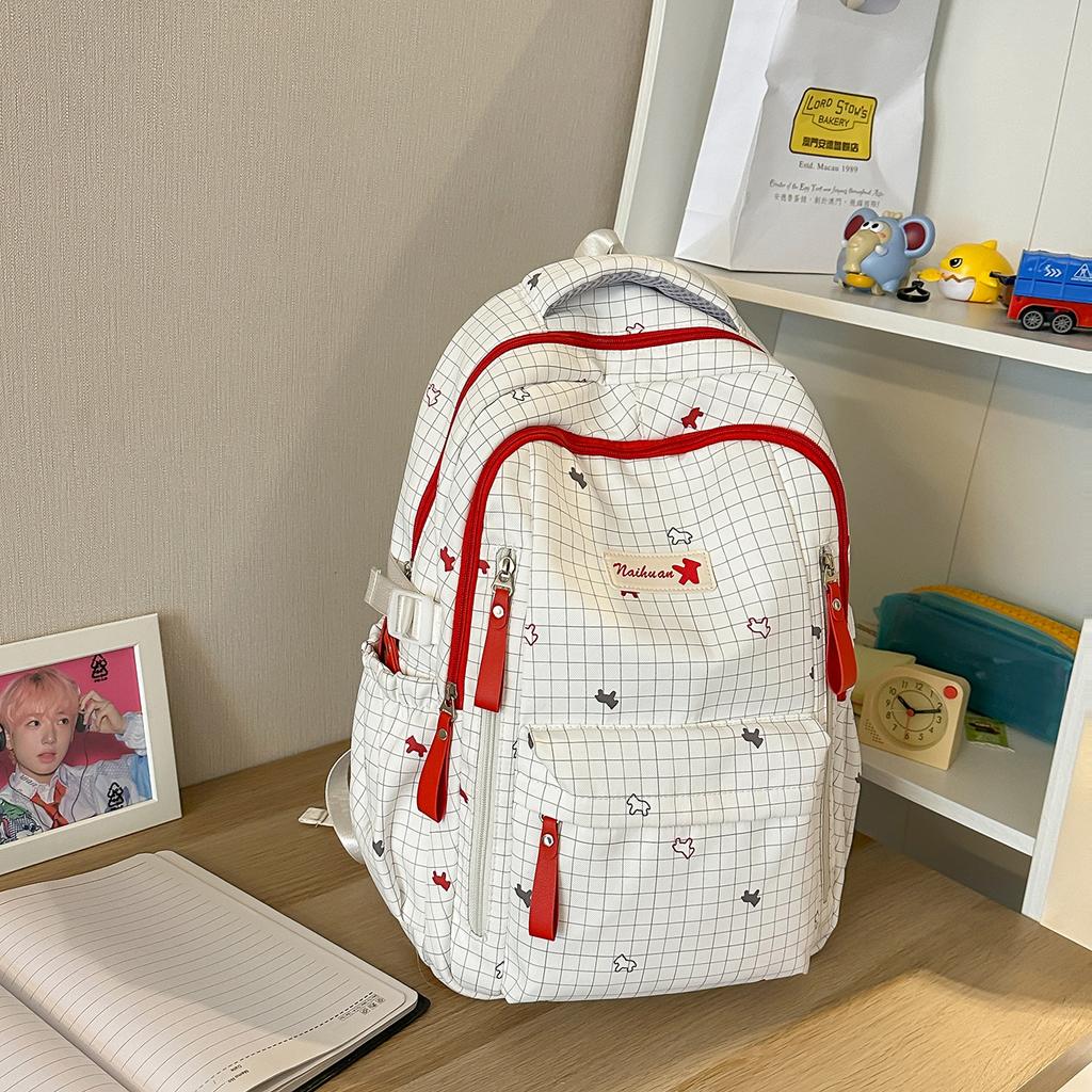 Schoolbag Japanese Ins Casual Plaid School Bag Female Junior High School High School Student Versatile Cute College Backpack Travel Backpack