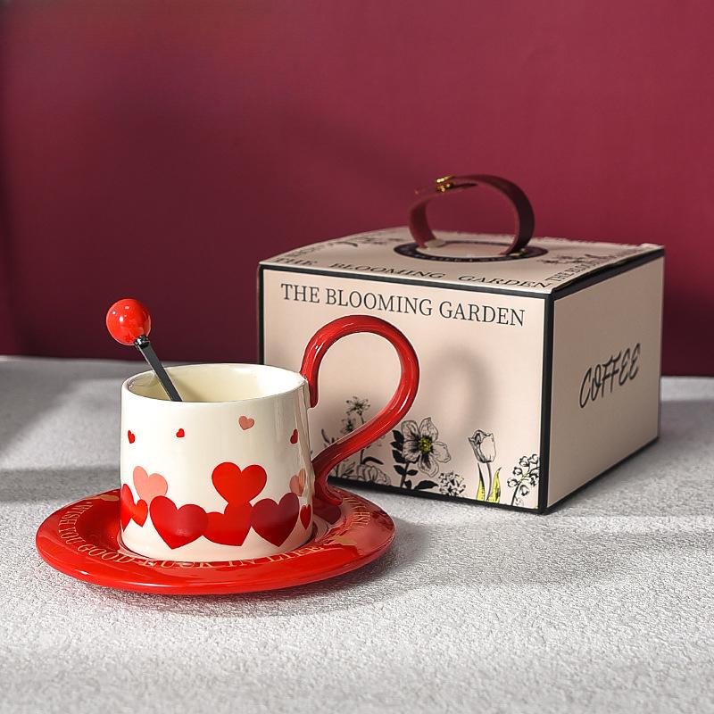 Red Coffee Cup High End and Luxurious High Quality Afternoon Tea Cup Saucer Set with Spoon Souvenir Wedding Gifts
