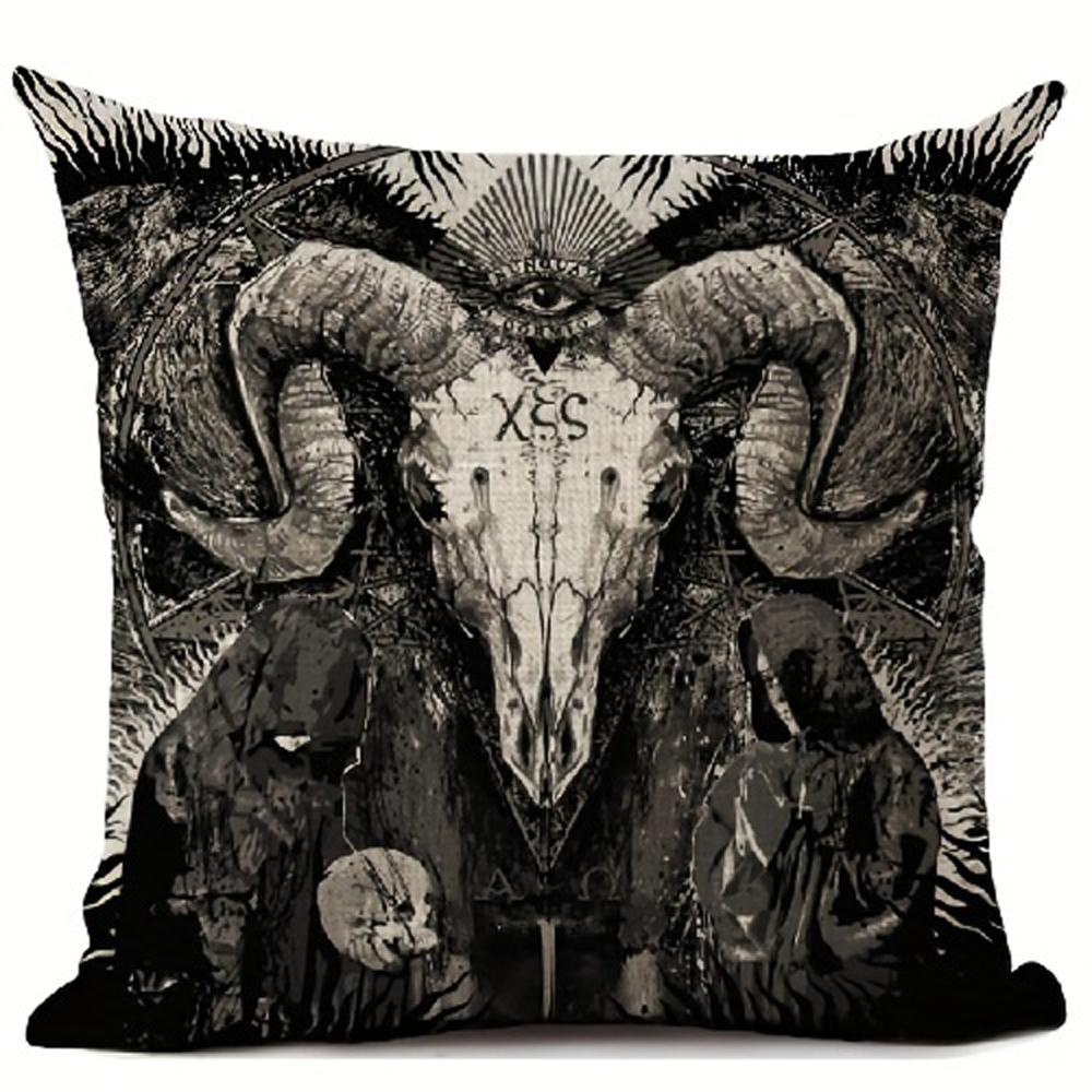 1Pc 2D Flat Gothic Occult Goat Throw Pillow Cover, Dark Art Themed Cushion Cases For Goth Home Decor, Perfect For Halloween