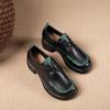 First layer cowhide loafers women's spring and autumn new British style retro lace-up wedge small leather shoes women's shoes single shoes women