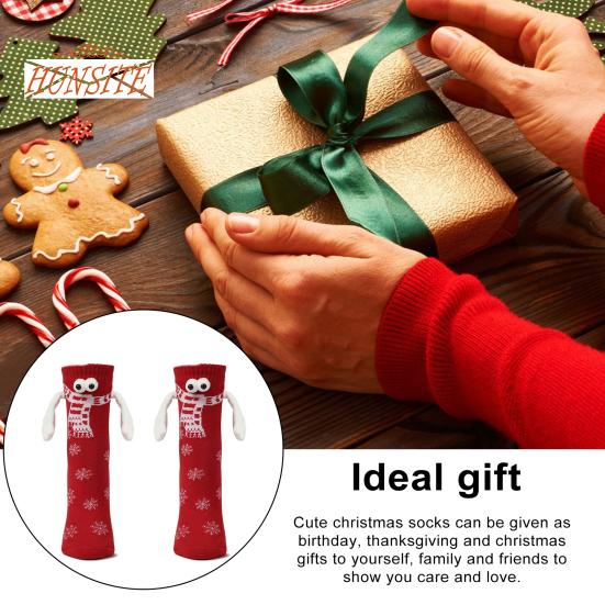 1 Paar Weihnachtssocken zum Halten, magnetische Paarsocken mit Schneeflocken-Print, lustige große Augen, süße Socken in Mittelrohrform