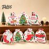 Christmas Eve Gift Wraps 2Pcs Drawstring Bags, Xmas Tree Reindeer Printed Candy Treat Family Party Holders Pouches, Reusable Fabric Holiday