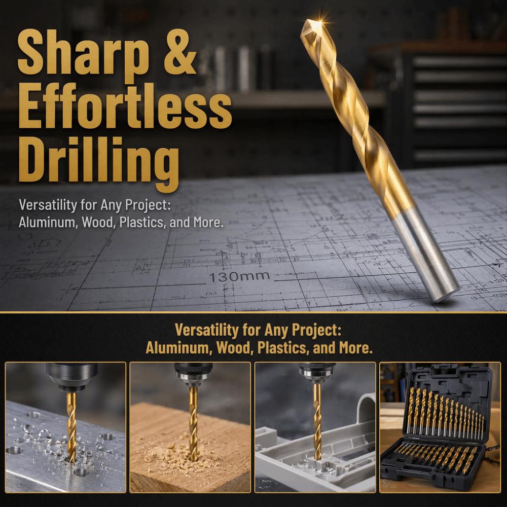 19pcs Roll-Forged High Speed Steel Drill Bits Anti-Rust Gold Finish Metric Drill Bit Set For Wood
