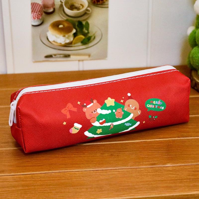 

Christmas-themed Color Pencil Case With Zipper Santa Claus Snowman Large Capacity Pencil Bag Student Stationery Storage Bag