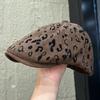 Women S Retro Leopard Print Suede Short Brim Cap Korean Style Casual Hat