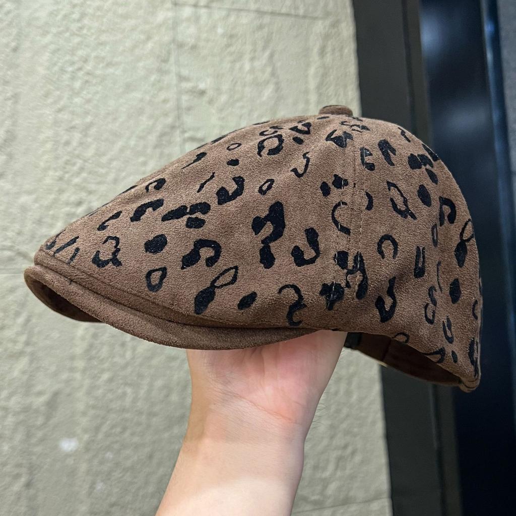 Women S Retro Leopard Print Suede Short Brim Cap Korean Style Casual Hat