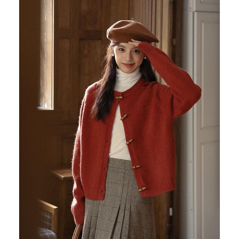 

Johnature Японский старинный ретро ленивый стиль роговые пуговицы мягкие глюты женские повседневные свободные простые все подходящие пальто One Size красный