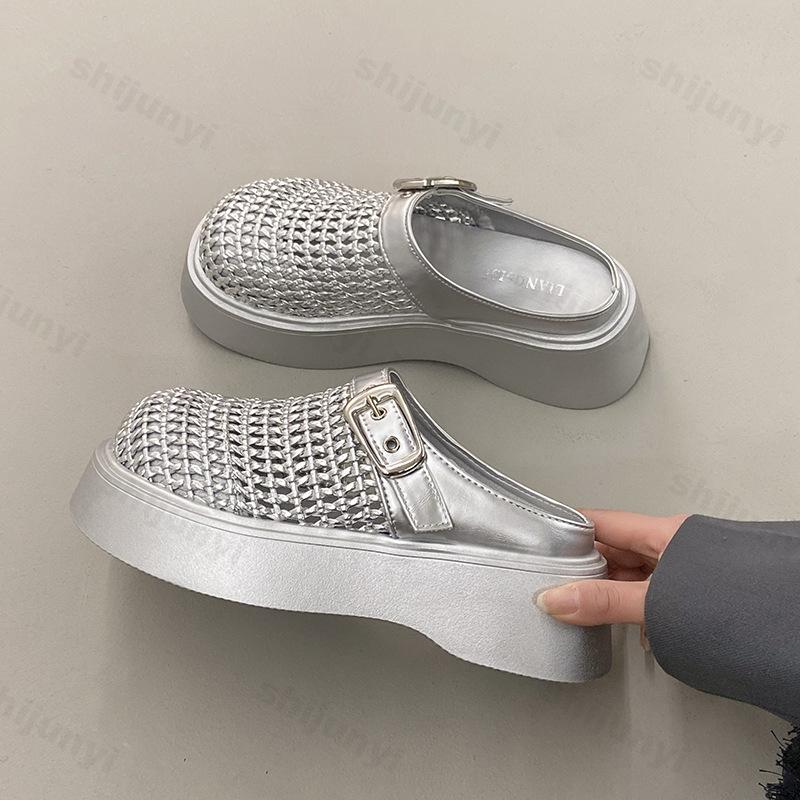 Fashion Women's Slippers Woven Shoes Mesh Buckle Garden Shoes Outdoor Platform Beach Sandals Loafers Fashion Slippers Casual Sandals