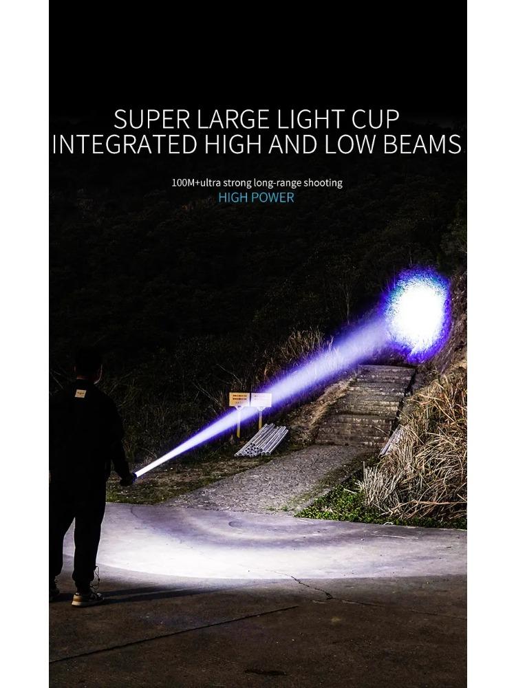 Powerful LED Strong Light Flashlight Aluminium Alloy Torch Imitation Wood Grain Built-in Battery Outdoor Waterproof Camping Lamp